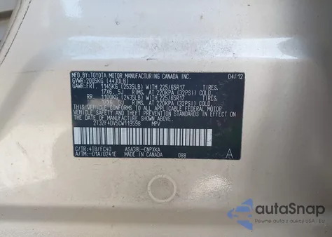 2012 Toyota Rav4 из США, поврежденный, VIN 2T3ZF4DV5CW119598